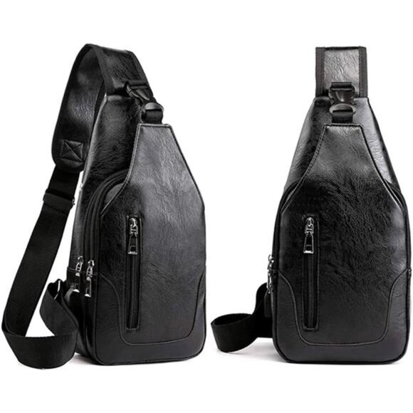 Men Sling Bag Anti Theft Shoulder Bag Small Leather Crossbody Sling Backpack - Picture 3 of 7